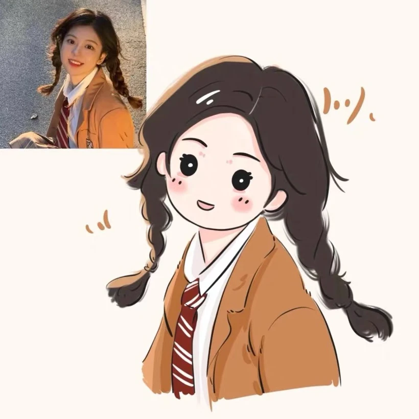 潮酷情侣卡通手绘头像转Q版漫画人像定制真人照片定制礼物画头像