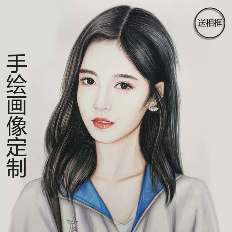 手绘画像定制真人照片素描画肖像画名字画像创意油画礼物人像绘画
