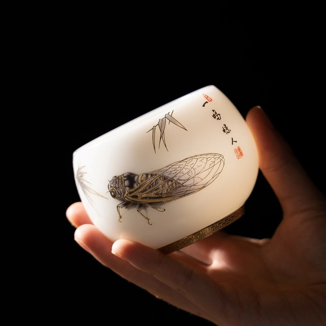 德化羊冰种玉瓷一鸣惊人主人杯茶杯家用大号高档