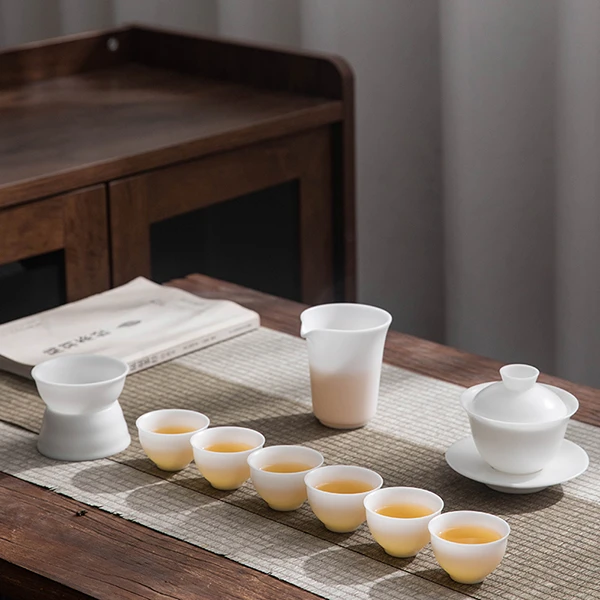 德化高端冰种玉瓷素烧高端纯白茶具整套装盖碗茶三才轻奢白瓷