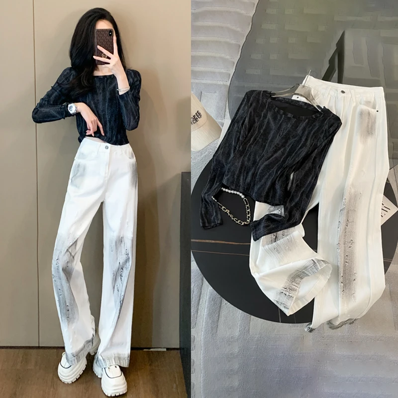 网红爆款入秋高级感衣服一整套女装长袖上衣牛仔休闲裤气质两件套