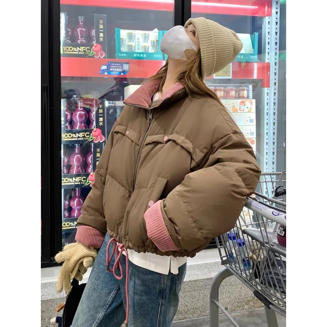 OR0055-美拉得色冬款时尚拼色休闲减龄带帽短款羽绒外套