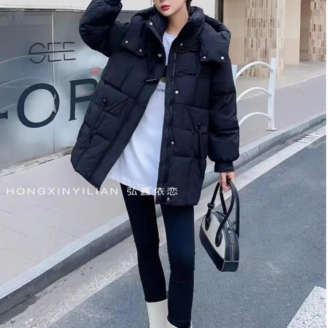 OR0108-黑色秋冬款休闲连帽羽绒服外套