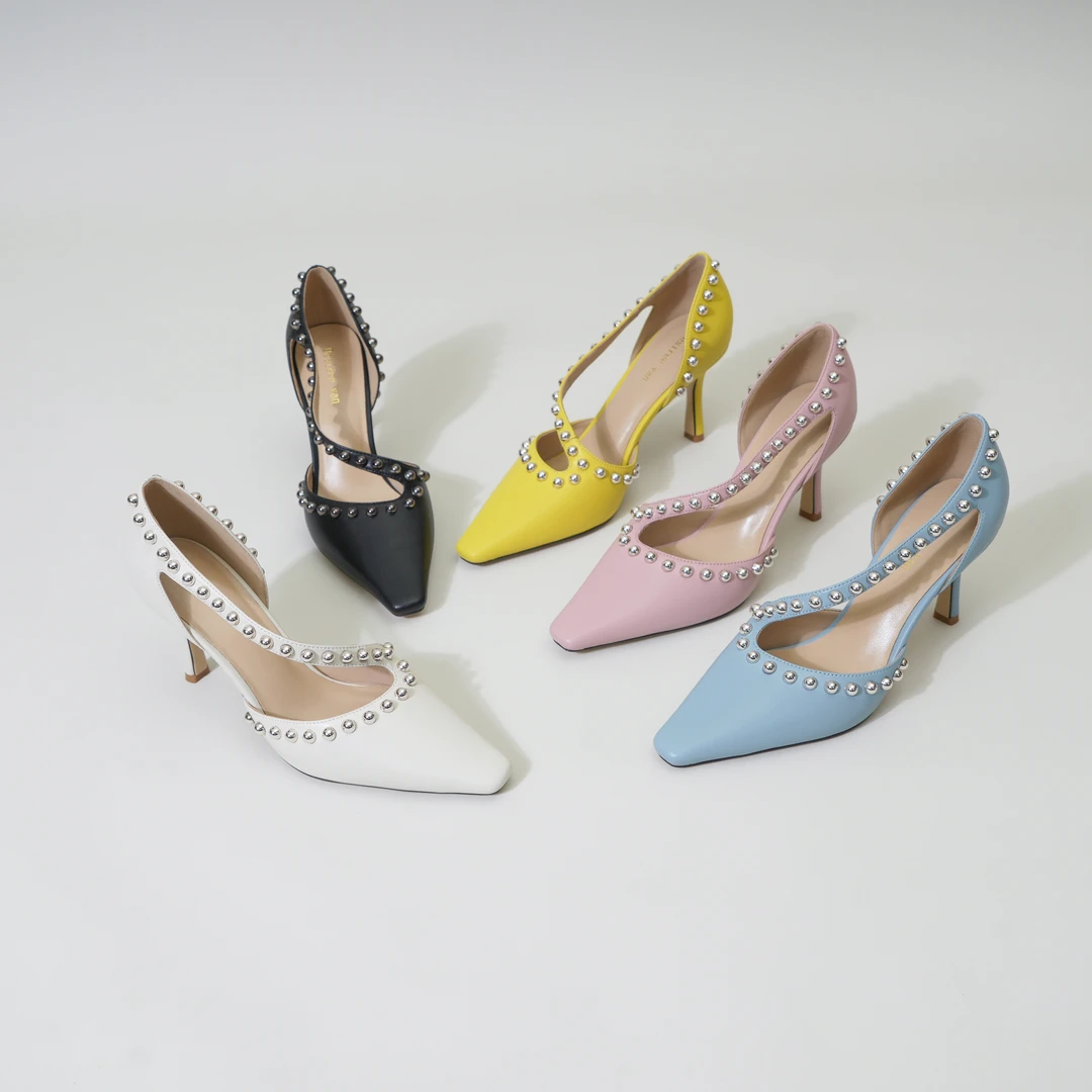 Desiree VanT高定-全包金属铆钉高跟凉鞋浅口高跟鞋气质时尚百搭