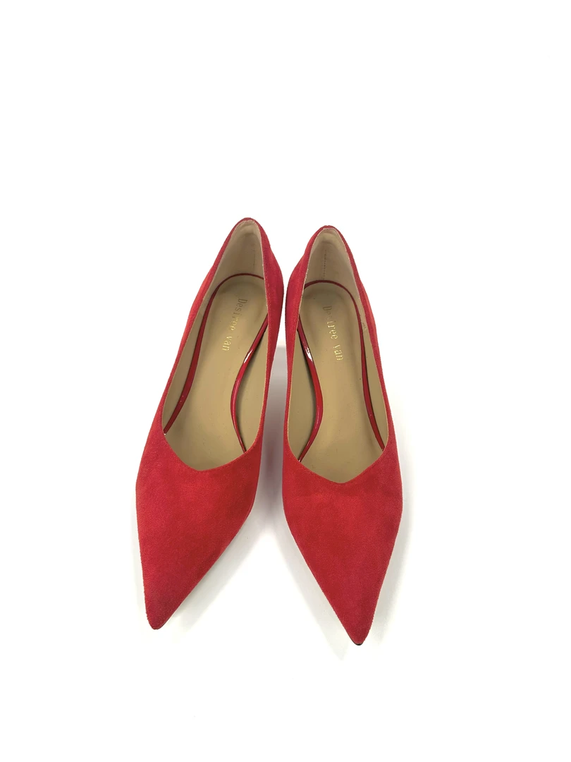 Desiree Van/黛绮梵2红色绒面单鞋秋季通勤尖头气质女鞋百搭时尚