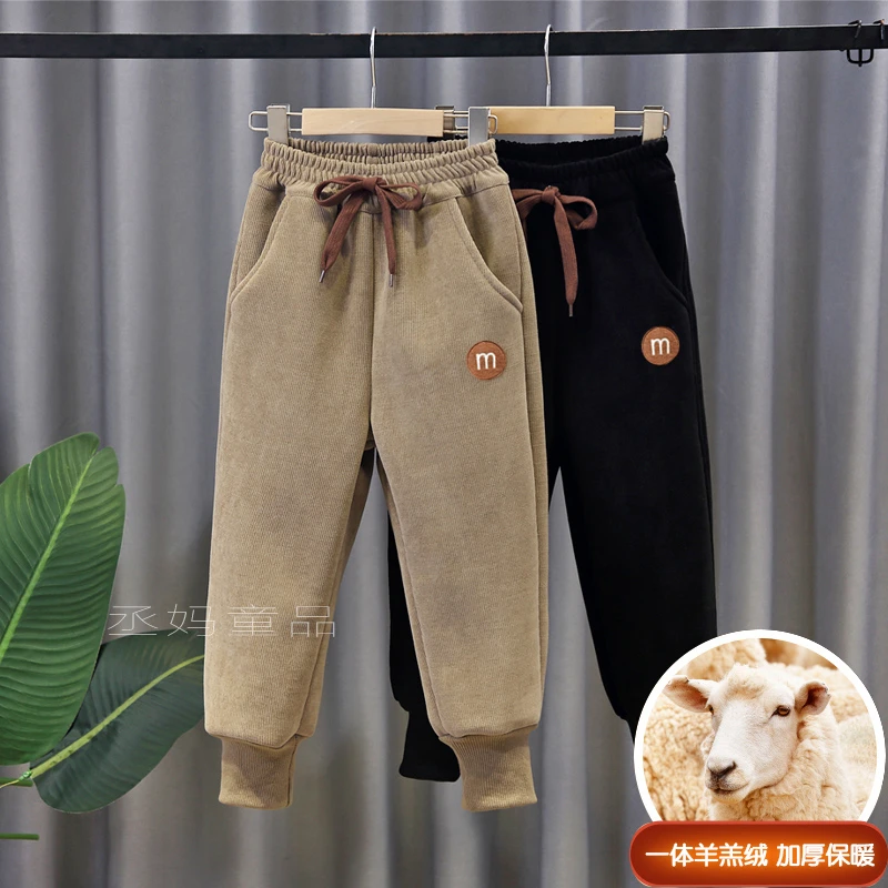 男童加绒加厚裤子儿童棉裤6-12岁潮款秋冬款男大童一体绒裤子男孩