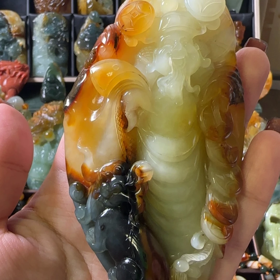 【闪购商品】蛇纹石玉手把件合金一****人