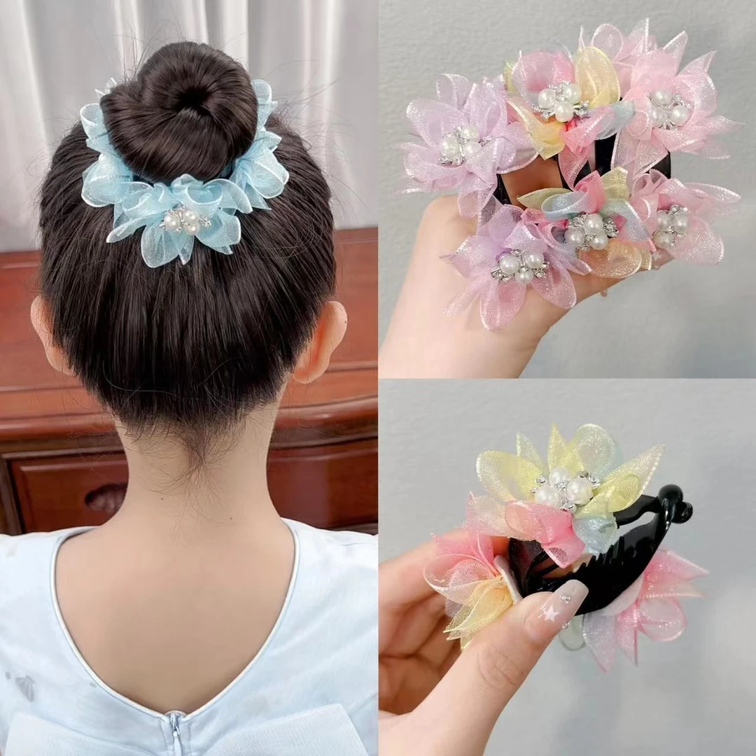 【爱咪儿】新款花朵丸子发扣女童甜美发饰珠珠马尾扣网纱头饰