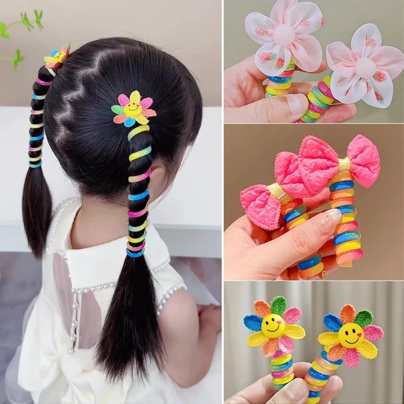 【爱咪儿】创意彩虹编发电话线儿童发圈高弹简约不伤发头绳泡泡辫