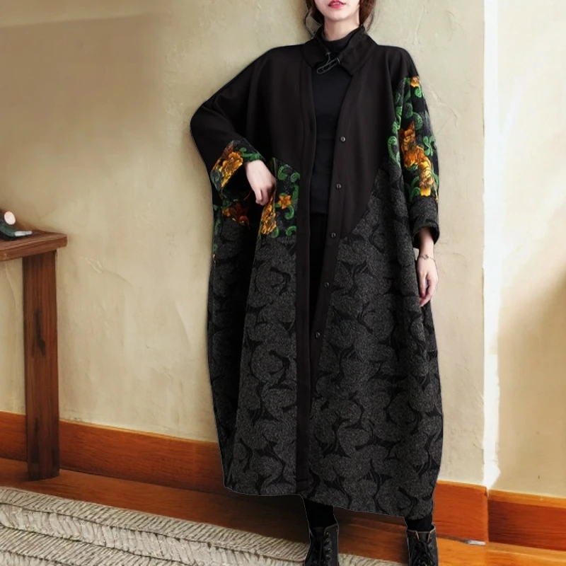 法式复古大码暗黑风拼接胖MM气质风衣外套西装外套女新款潮牌女装