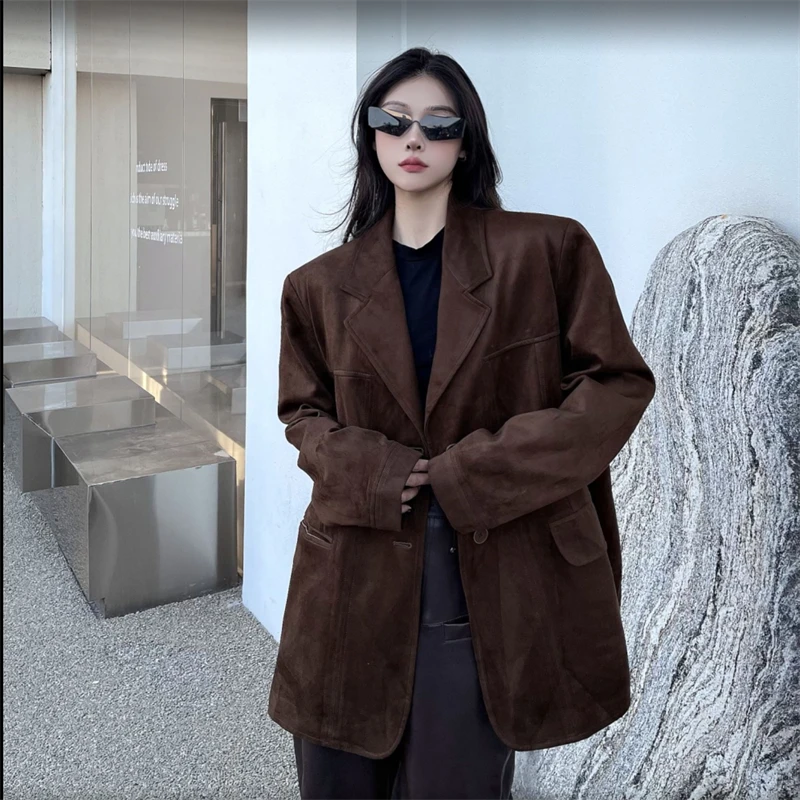 美式复古洋气时尚小众设计感老钱风西装外套女休闲减龄微胖mm西服