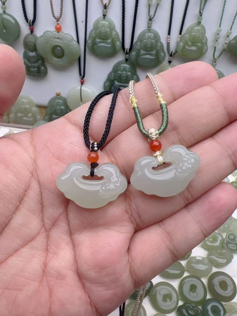 天然和田玉如意锁花锁编织精美祥云锁吊坠时尚宝宝锁男女同款配绳