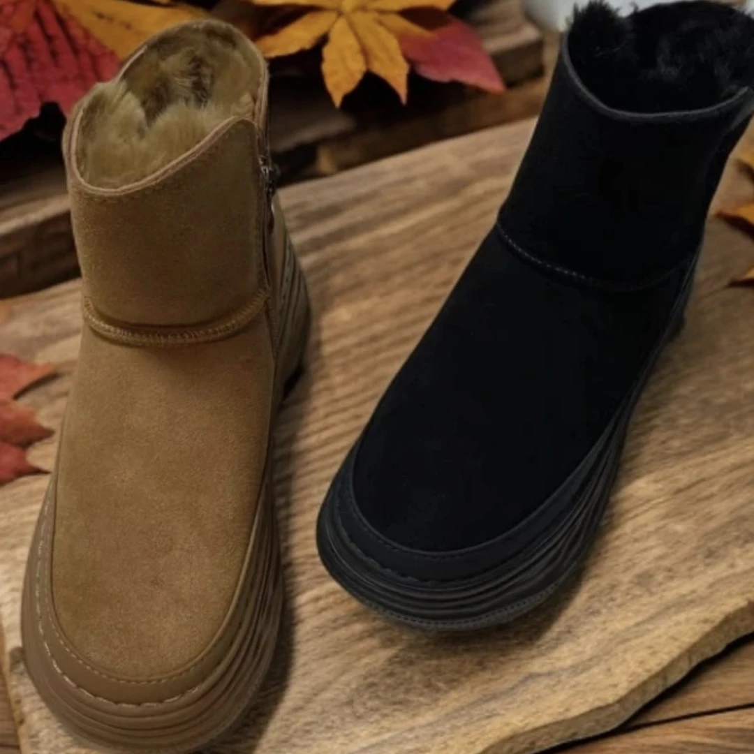 【新疆包邮】13586 13586皮毛一体厚底雪地靴女2024新款冬季加绒加