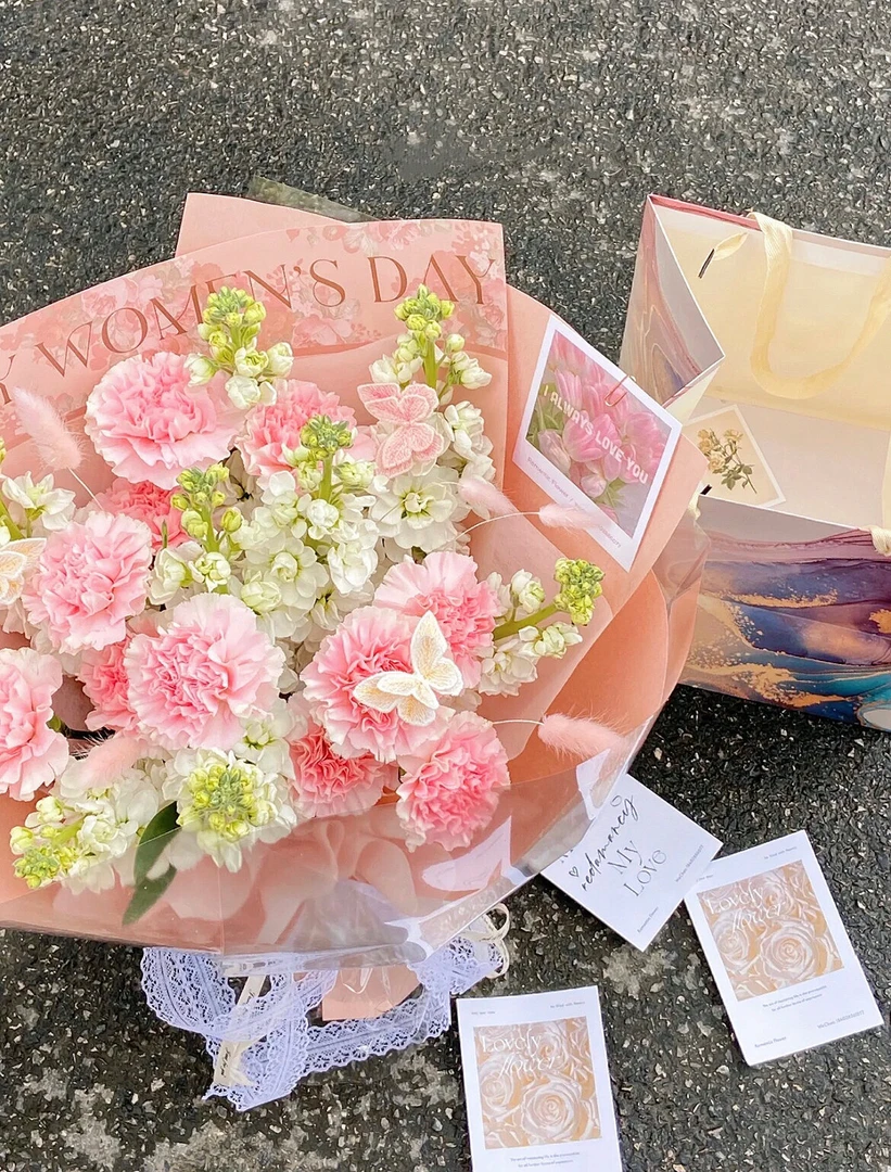 小清新粉色系混搭花束ins风韩式送闺蜜女友爱人表白全同城配送