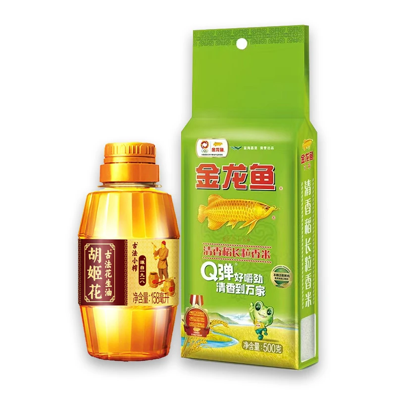 胡姬花古法小榨花生油158ml+清香稻长粒米500g 米油小规格组合