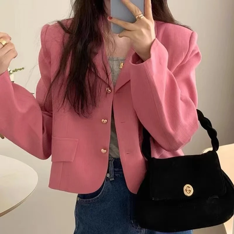 ZX8803法式小香风西装领短款外套女装薄款设计感单排扣长袖上衣
