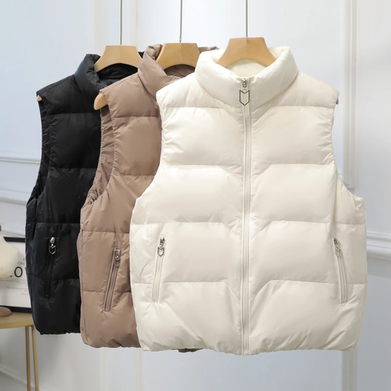 2024春秋新款白鸭绒马甲女短款保暖马夹时尚坎肩百搭显瘦立领外套