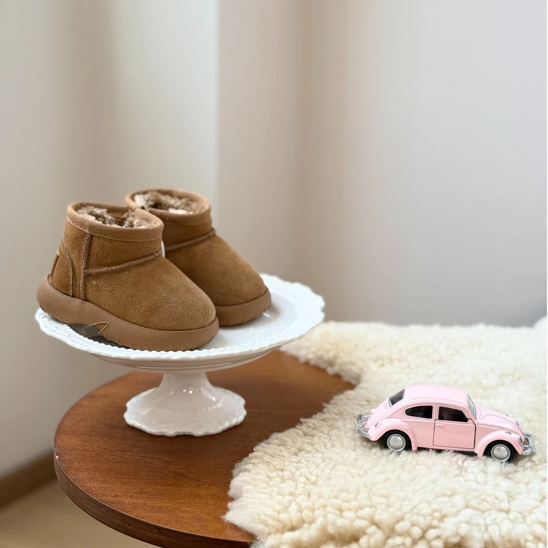 XY冬季加绒雪地靴儿童男女童时尚百搭真皮软底防滑小童宝宝鞋棉鞋