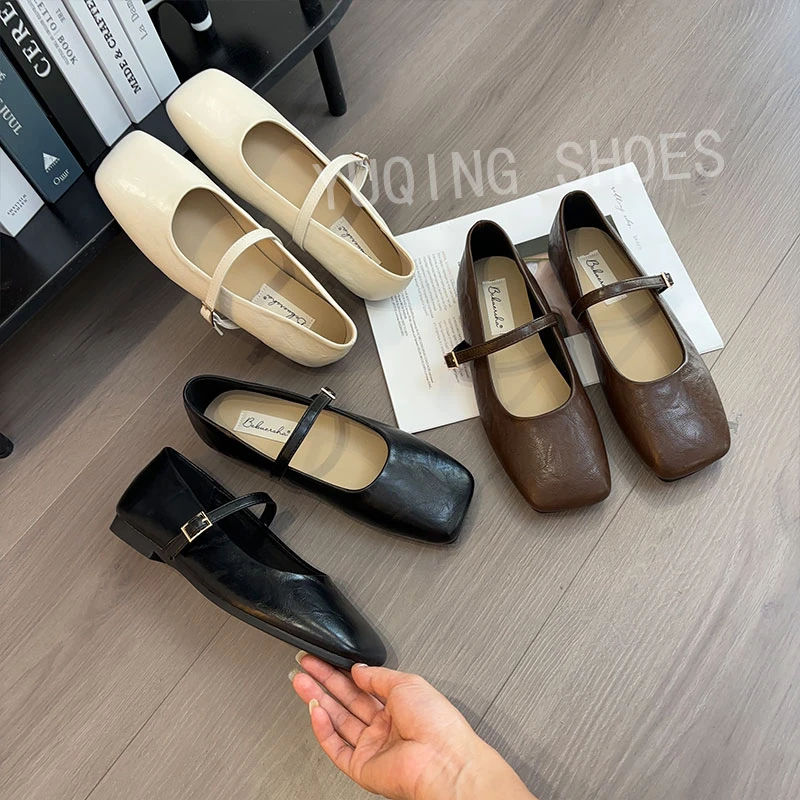 【予清】新款小香风法式玛丽珍鞋女百搭平底鞋子银色方头浅口单鞋女