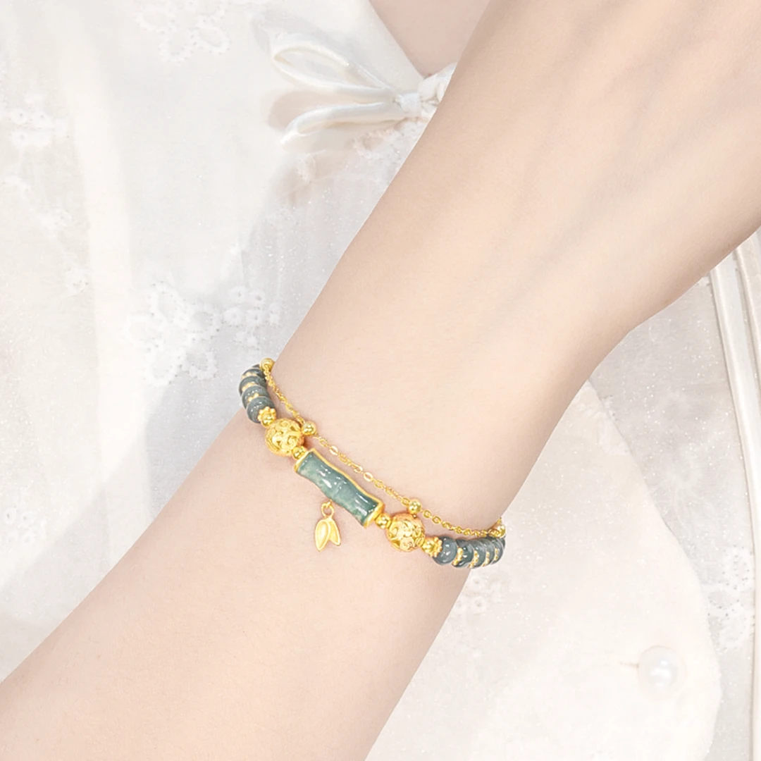 唐小福 【节节高升】天然翡翠a货s925银镶嵌竹节时尚百搭手链轻奢