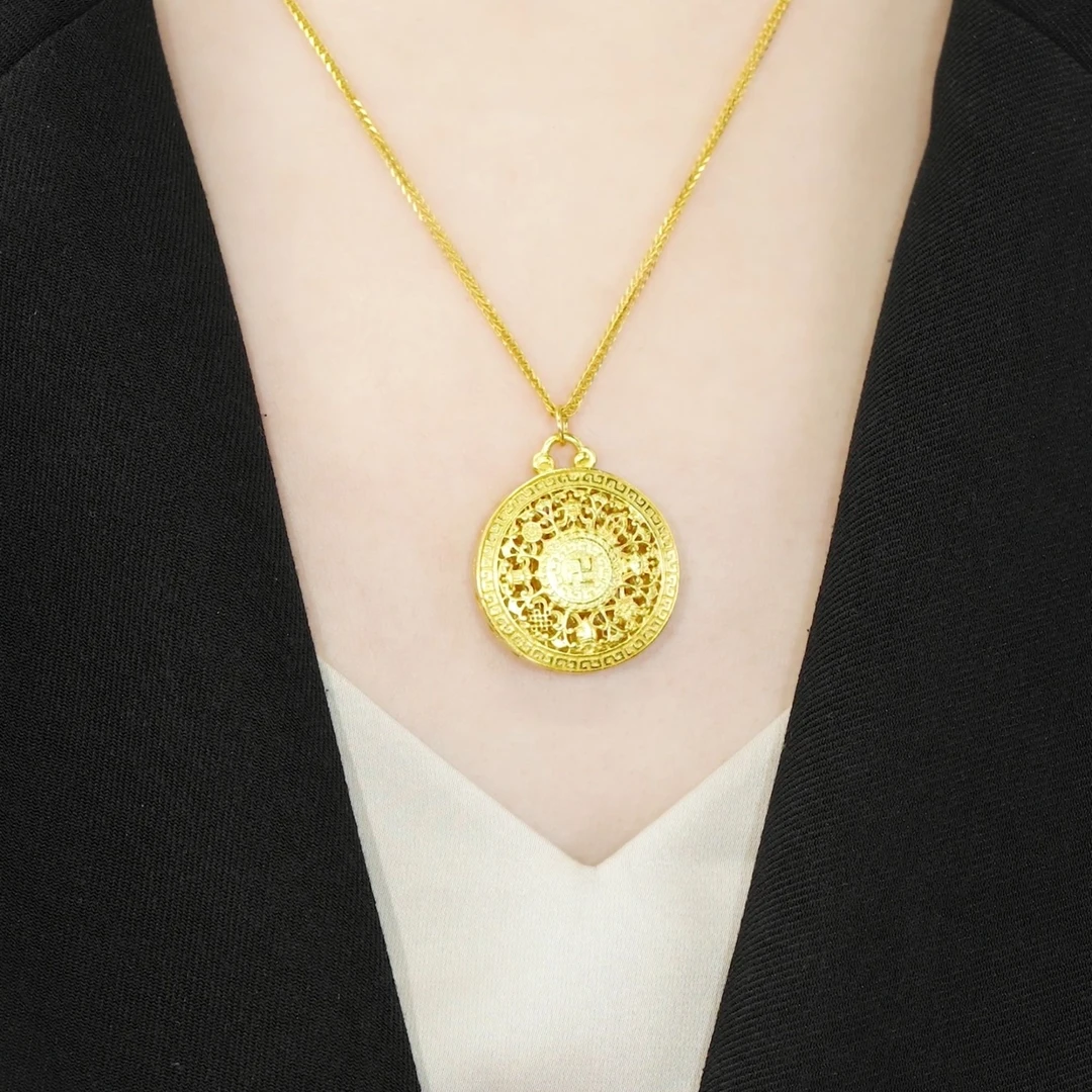 坠链均925银 唐小福  新款大号八宝罗盘项链S925银镀金色时尚精美