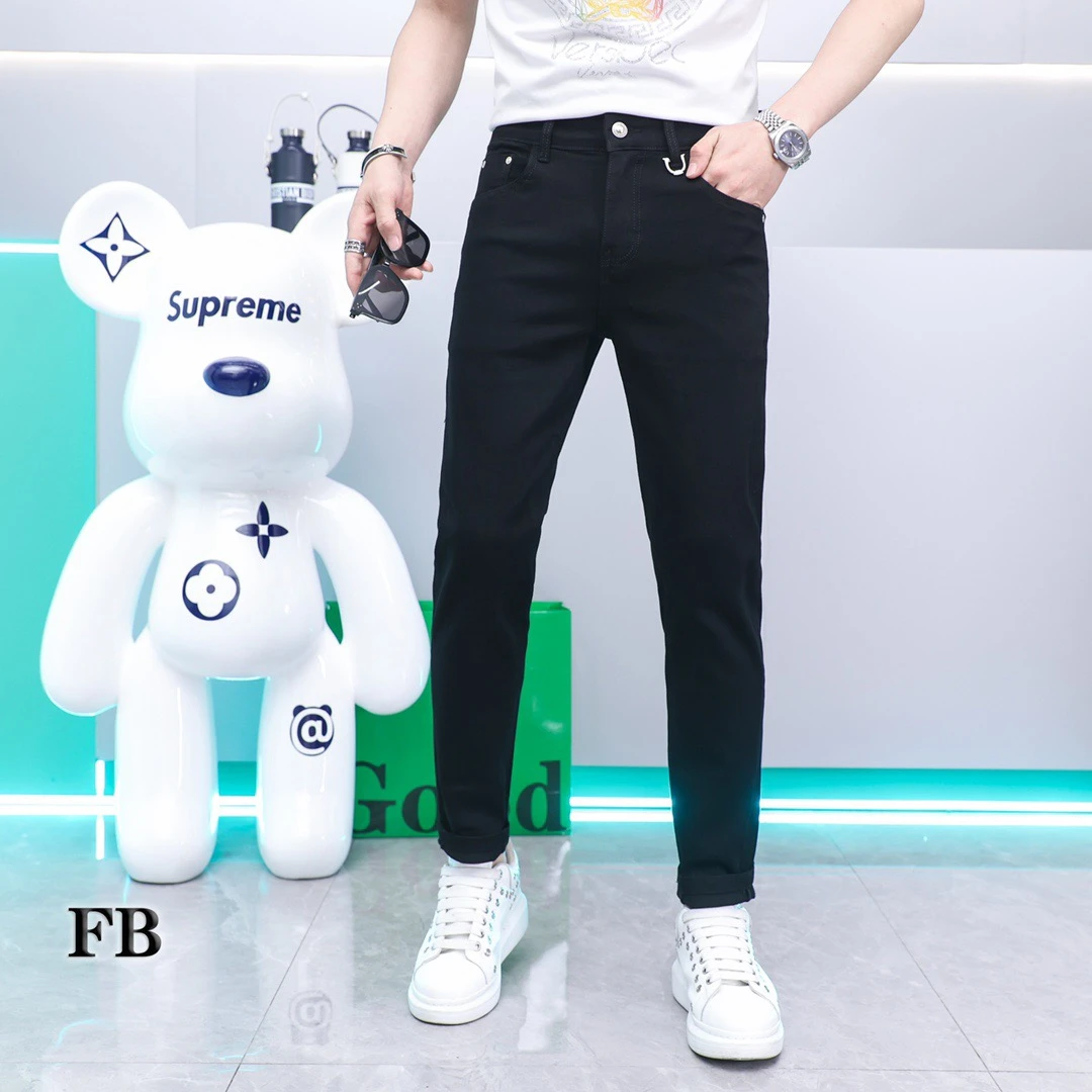 小李家 欧货秋冬男士白色牛仔裤小脚修身男韩版潮流弹力小脚牛仔