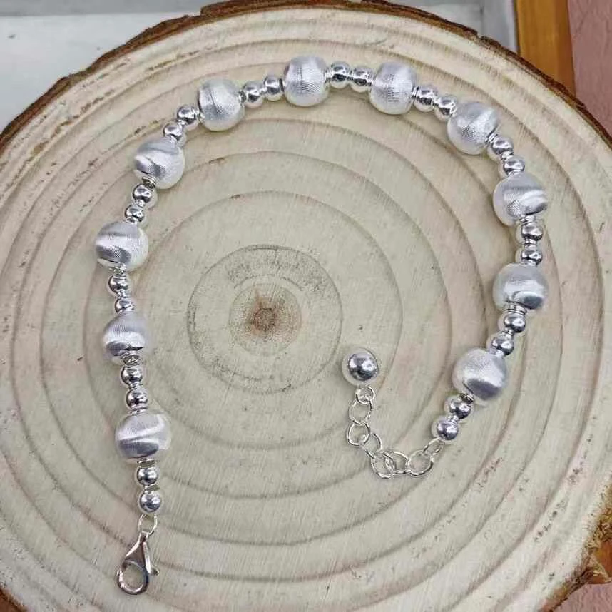 足银手链 猫眼车花珠手链 足银990手工百搭卡7珠子手链 E40