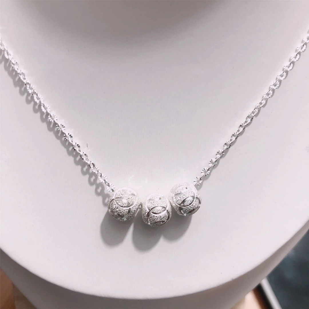 链子足银 链坠均足银 【满天星】项链➕三颗珠子45和50厘米编号A075