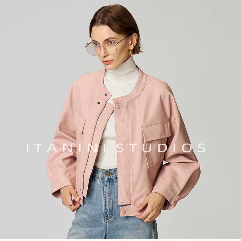 粉色皮衣外套女款秋装新款高级感休闲宽松百搭短款机车皮夹克上衣