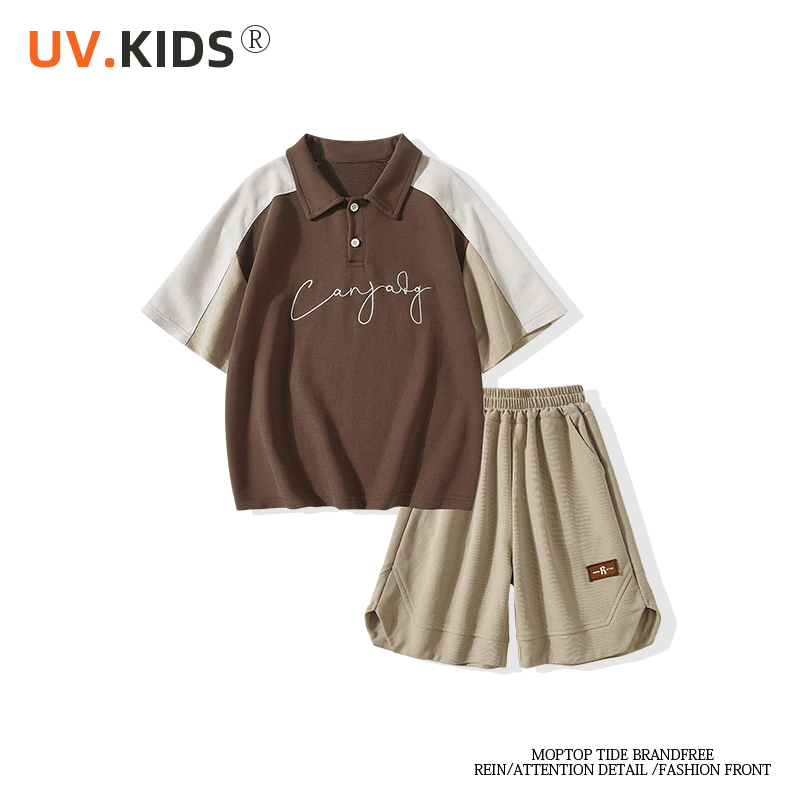 男童夏装套装2024新款潮酷帅气撞色POLO衫两件套中大儿童XK24029