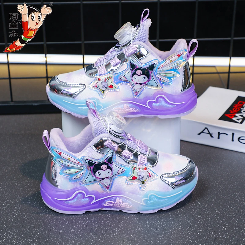 阿童木女童运动鞋防水皮面旋转扣韩版休闲鞋实心软底库洛米公主鞋