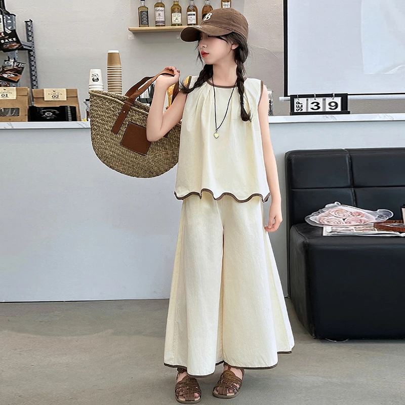 【毛妈潮牌】女童背心阔腿裤套装2024新款中大童洋气时髦休闲两件套