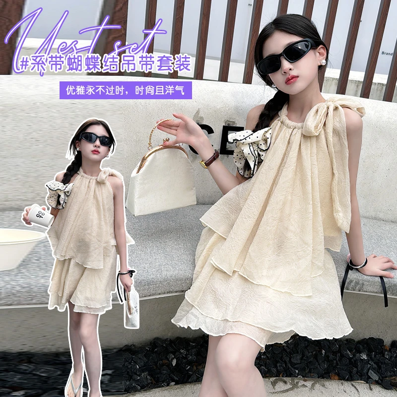 【毛妈潮牌】女童夏季网纱吊带裙套装2024新款中大童韩版洋气两件套