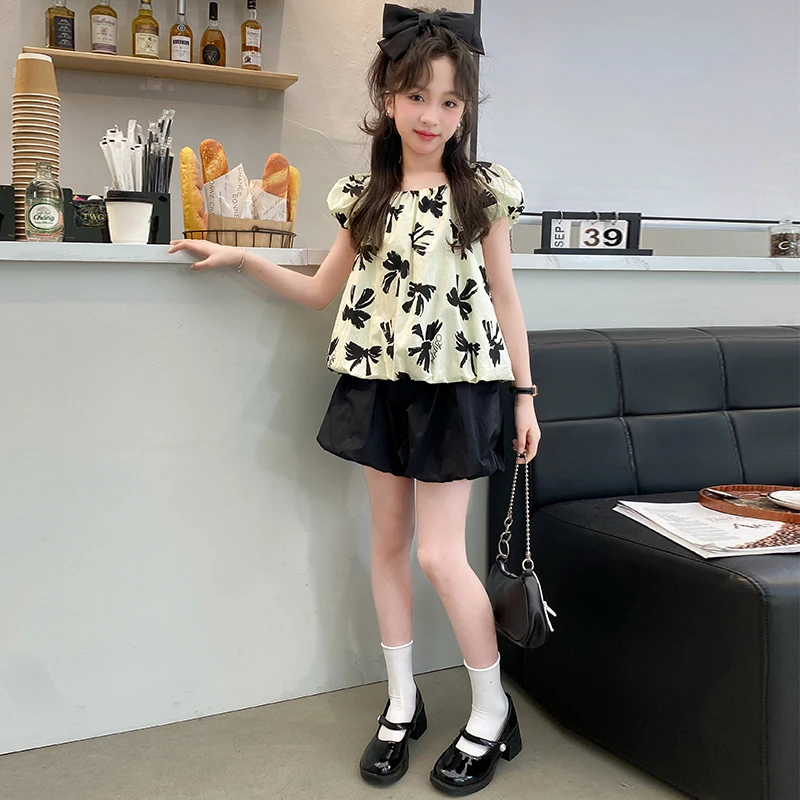 【毛妈潮牌】女童装碎花短裤套装2024新款中大童法式洋气宽松两件套