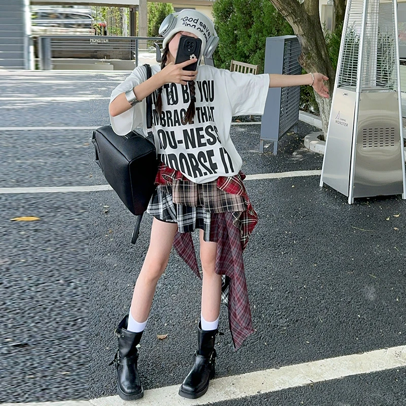 【毛妈潮牌】女童夏季宽松字母T恤2024新款中大童宽松百搭印花宽松T