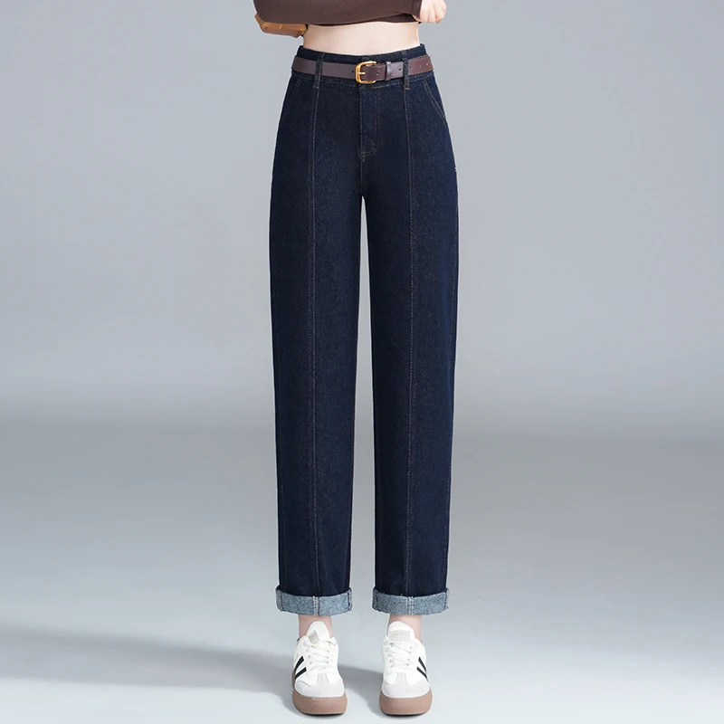 2025秋季新款韩版显瘦萝卜裤丹宁色宽松牛仔老爹裤高腰哈伦裤