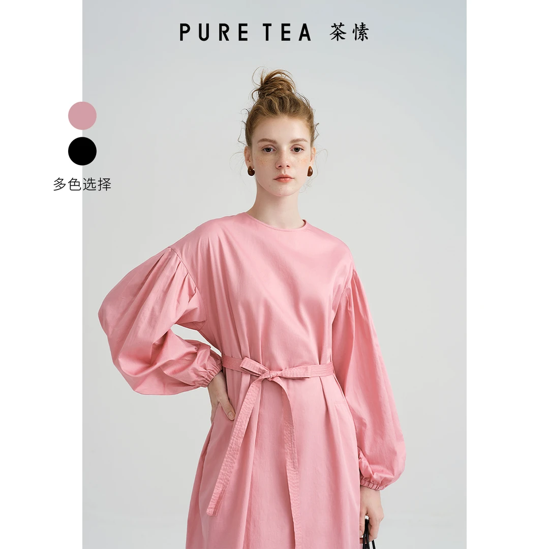 PURE TEA/茶·愫【千金衣橱】缎纹棉连衣裙女2024秋新KD2003C31