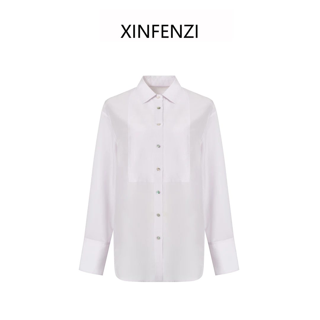 【白色恋人】XINFENZI 桑蚕丝醋酸净色翻领设计衬衣 35390