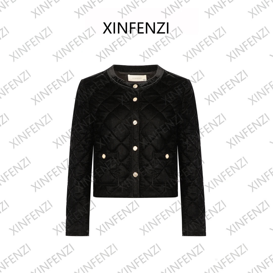 【夜巴黎】菱格丝绒绗棉外套 WJK32577