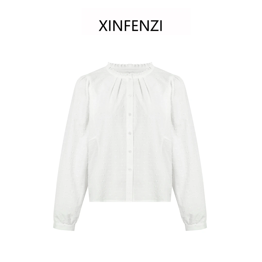【西米露】XINFENZI 巴洛克风格工字褶领口棉质提花衬衣 FS33706