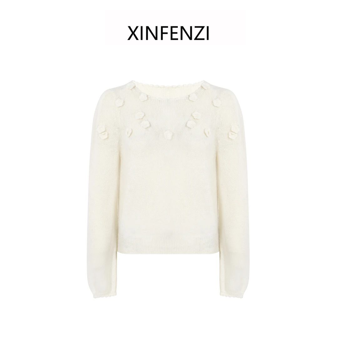 【密语】XINFENZI 手工勾花马海毛氛围感套头毛衣 35187