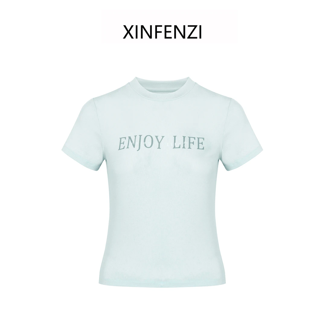 【薄荷茶】XINFENZI 字母竖纹圆领短袖上衣T恤 SS33414