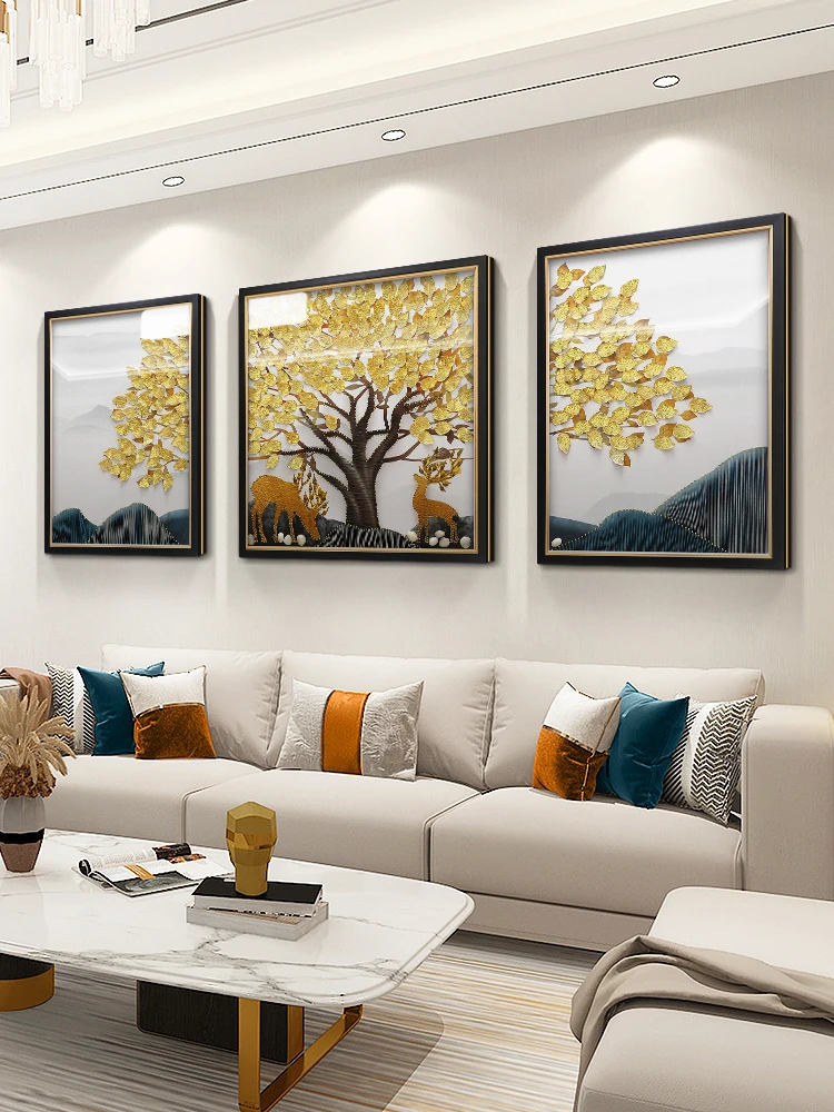 轻奢风客厅挂画新款高端立体装饰画现代简约三联沙发背景墙壁