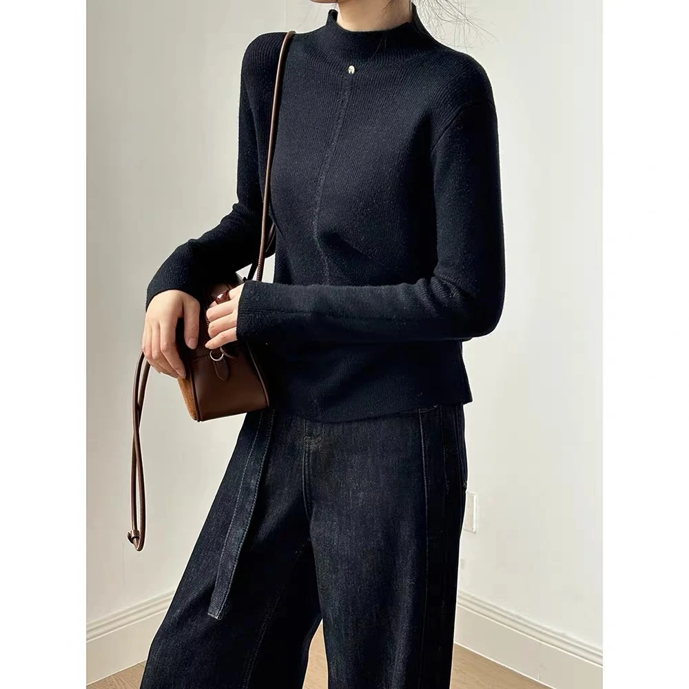 冬季新款毛衣女装加绒加厚半高领简约百搭时尚洋气长袖保暖打底衫
