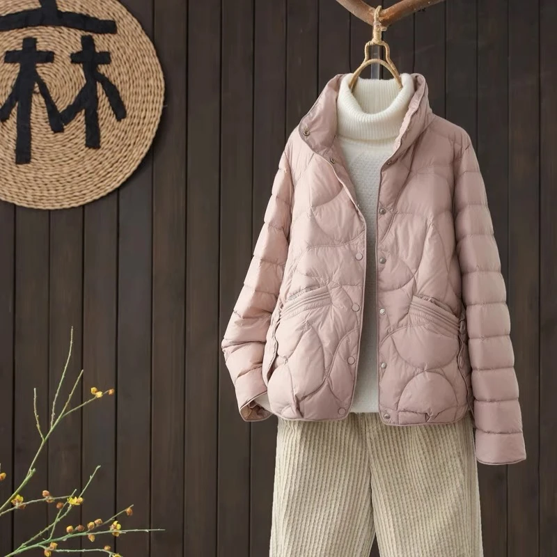 白鸭绒羽绒服立领显瘦保暖洋气时尚女款短款休闲外套2024冬季新款