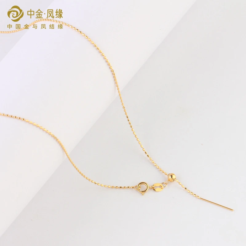 18k金镭射珠仔链（针式）18寸女项链时尚百搭简约素链可调节