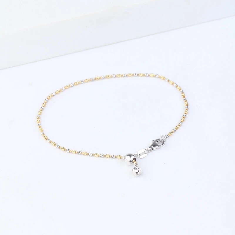 【新款小钻链手链】18K金一粒白金一粒黄 金抽拉调节手链17厘米