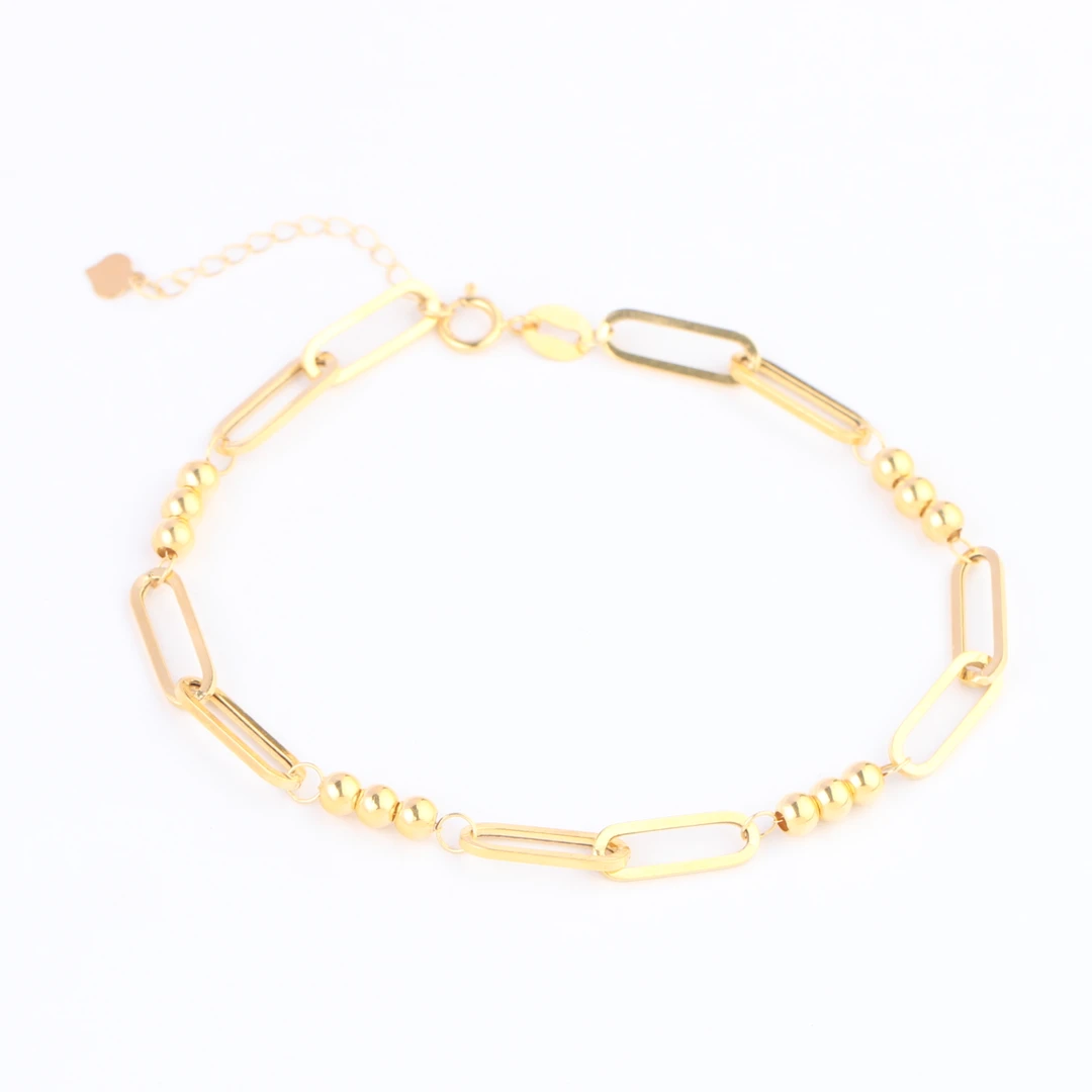 18K金几何光珠空心手链16+3cm女气质时尚手饰