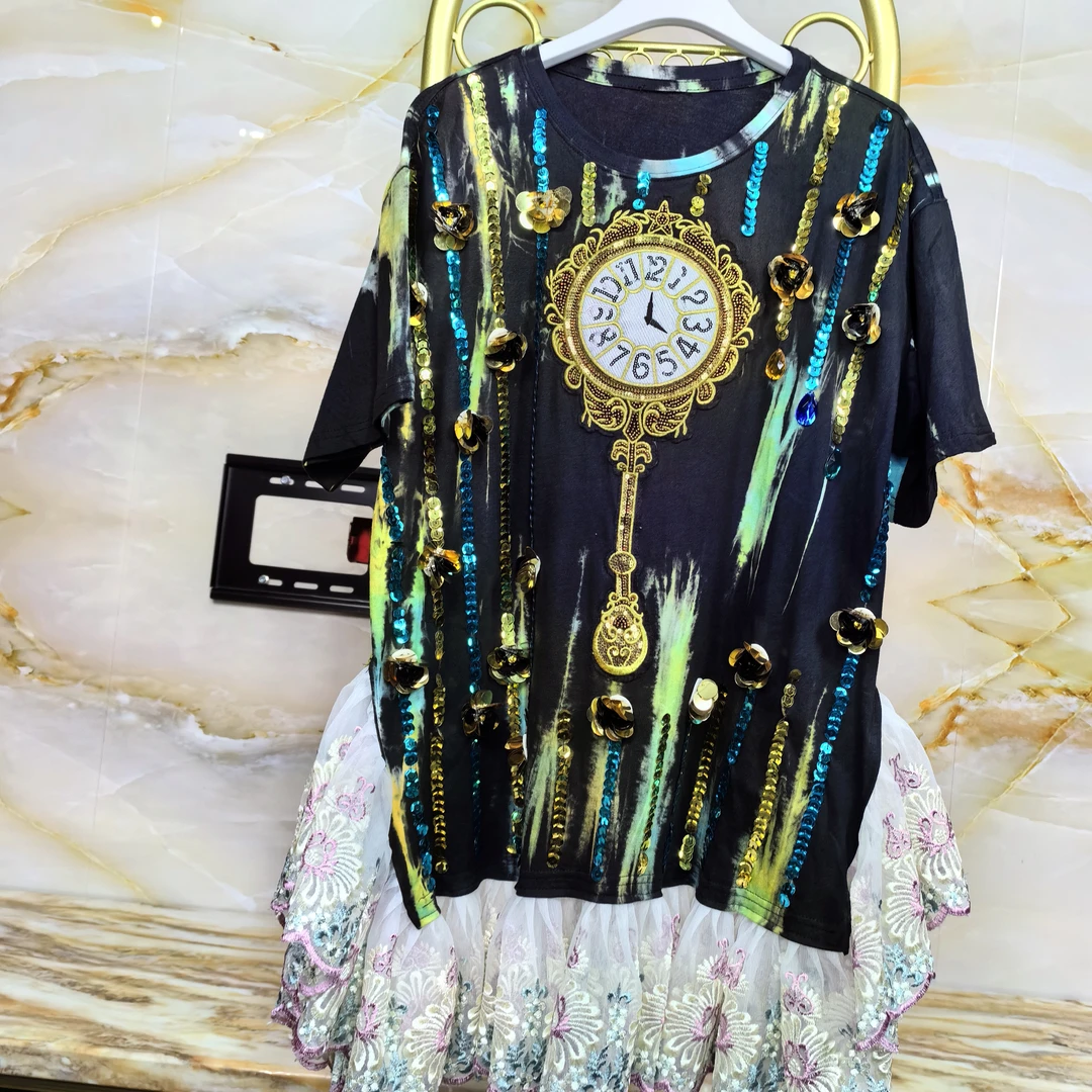 独衣原创设计师潮牌重工缝制独特款式小众穿搭晕染蕾丝裙子Y2105