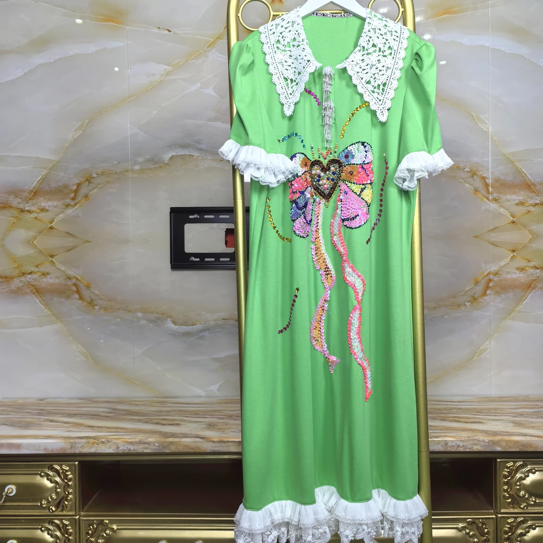 独衣原创设计师潮牌（可定制）高定系列减龄娃娃领花边长裙Y2116